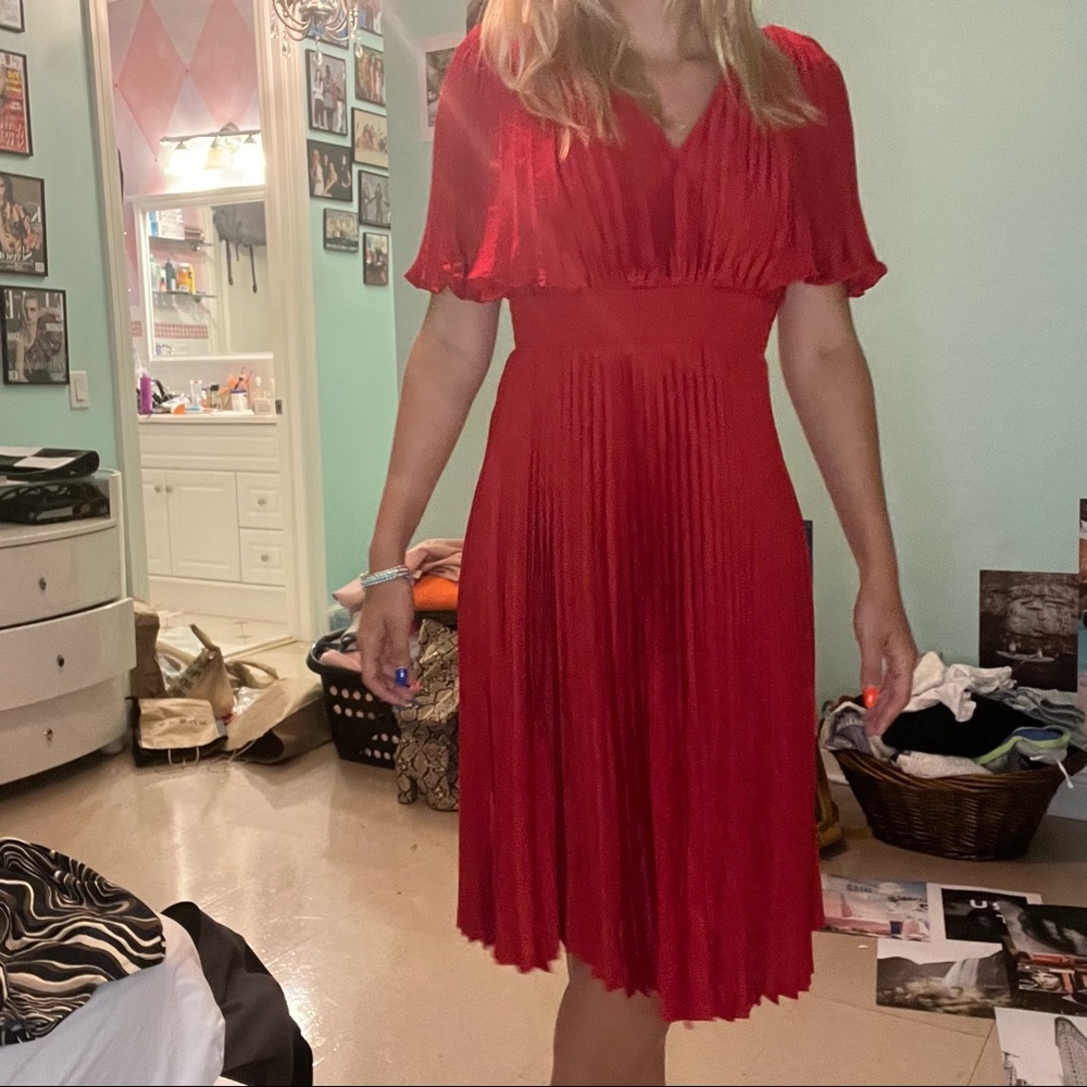 Red pleated long dress